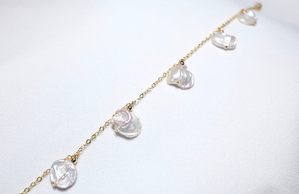 花瓣巴洛克珍珠手鏈|14K注金|金色