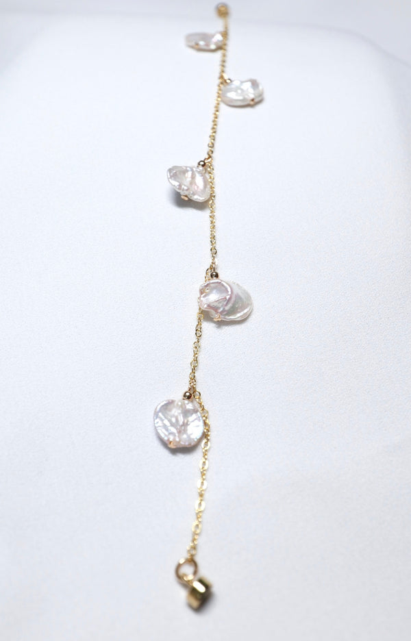 花瓣巴洛克珍珠手鏈|14K注金|金色