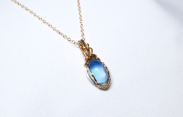 海藍寶交織水滴項鏈|14K注金|金色