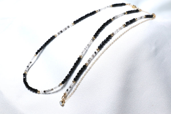 黑髮晶黑尖晶點.綴頸鏈|14K注金|金色
