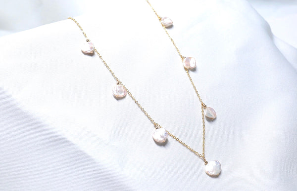 花瓣巴洛克珍珠頸鏈|14K注金|金色