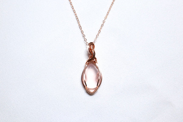 粉晶雙月項鏈|14K注金|玫瑰金色