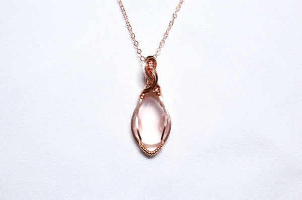 粉晶雙月項鏈|14K注金|玫瑰金色