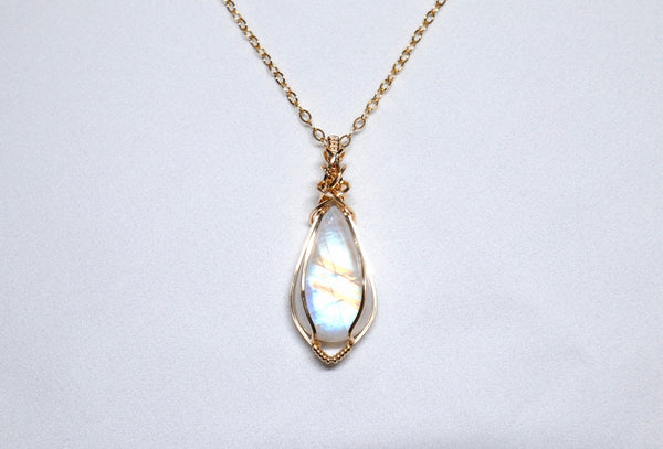 高品質月亮石交織項鏈|14K注金|金色