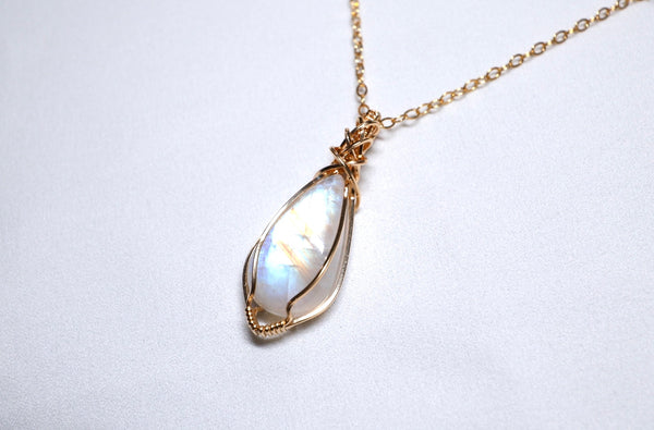 高品質月亮石交織項鏈|14K注金|金色