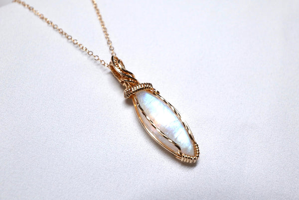 月亮石長菱紫牽項鏈|14K注金|金色