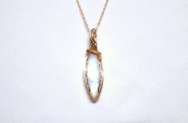 月亮石長菱紫牽項鏈|14K注金|金色