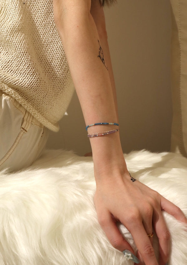 紫晶堇青石藍磷灰天河石Y2K彩虹手鏈|925純銀