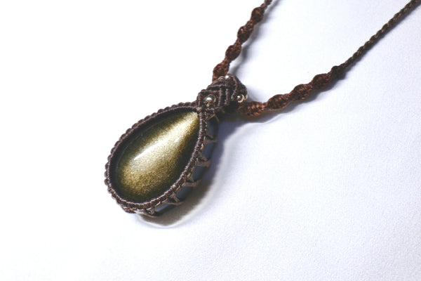 金曜石水滴蠟線編織頸繩|啡色