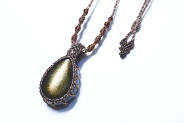 金曜石水滴蠟線編織頸繩|啡色