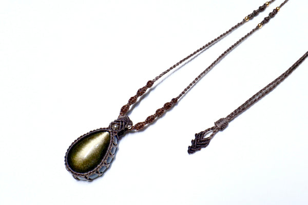 金曜石水滴蠟線編織頸繩|啡色