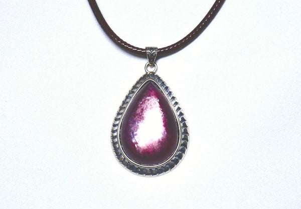 鋰雲母吊墜頸繩|925純銀|啡繩