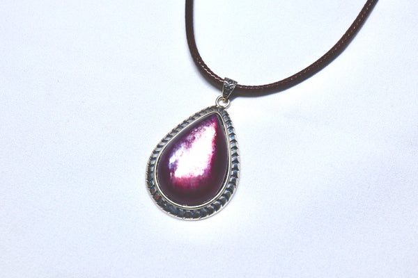 鋰雲母吊墜頸繩|925純銀|啡繩