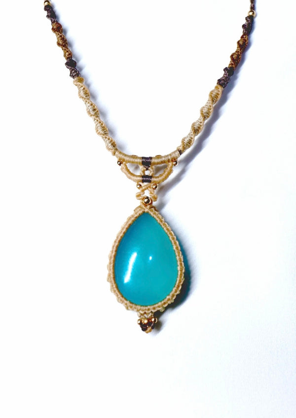 冰種天河石蠟線編織頸繩|啡色X卡其色