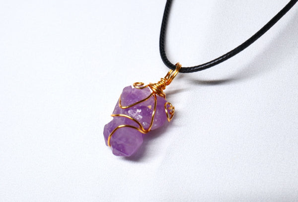 隨形紫水晶頸繩|銅線︱黑繩