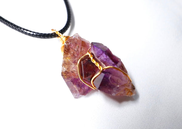 高品質隨形超級七紫髮晶頸繩|銅線︱黑繩