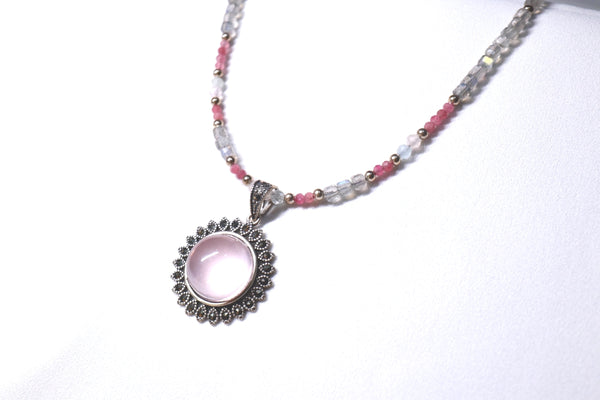 粉晶拉長石項鏈|925純銀