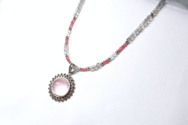 粉晶拉長石項鏈|925純銀
