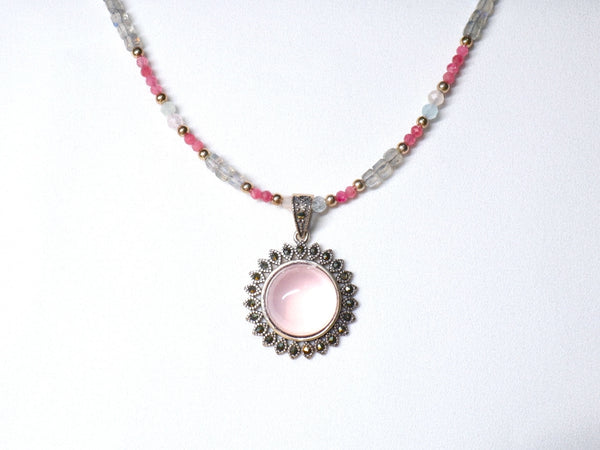 粉晶拉長石項鏈|925純銀