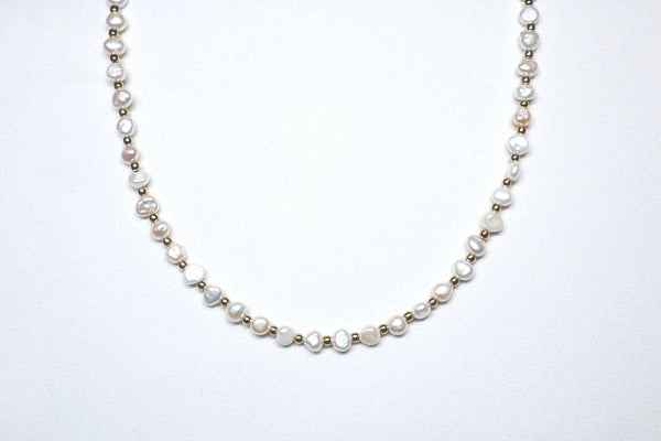 迷你巴洛克點.綴珍珠頸鏈|14K注金|金色