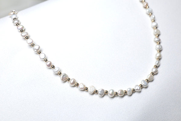 迷你巴洛克點.綴珍珠頸鏈|14K注金|金色