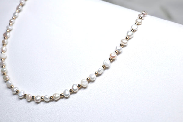 迷你巴洛克點.綴珍珠頸鏈|14K注金|金色