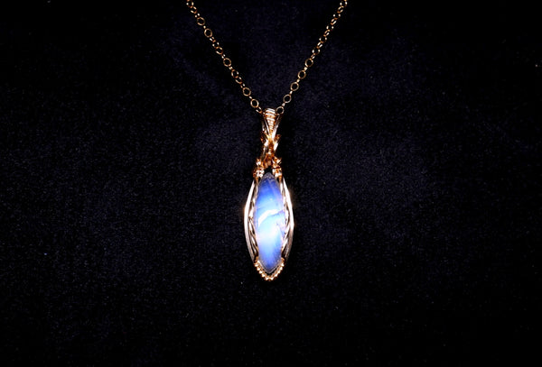 高品質清透藍紫光月亮石零棱項鏈|14K注金|金色