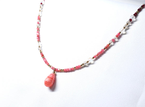 精選紅紋石X月亮石X石榴石X拉長石項鏈|14K注金|金色