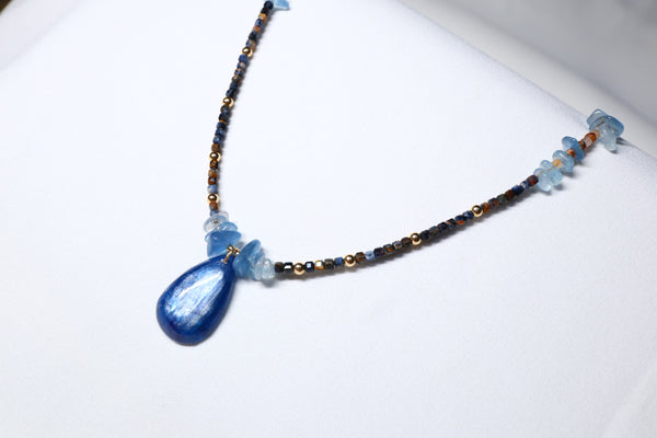 精選藍晶X彼德石X海藍寶項鏈|14K注金|金色