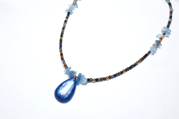 精選藍晶X彼德石X海藍寶項鏈|14K注金|金色