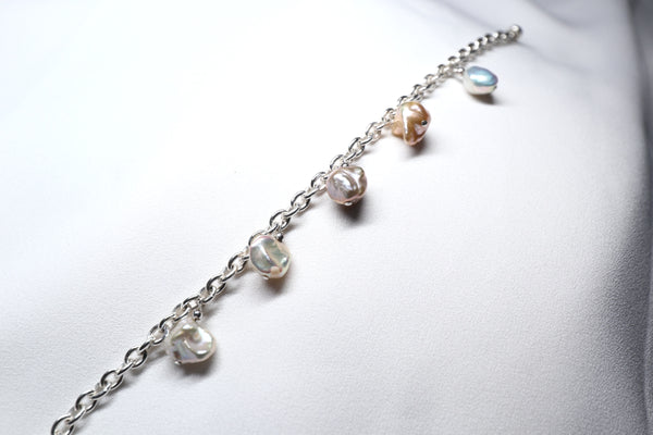 金屬光巴洛克珍珠手鏈|925純銀