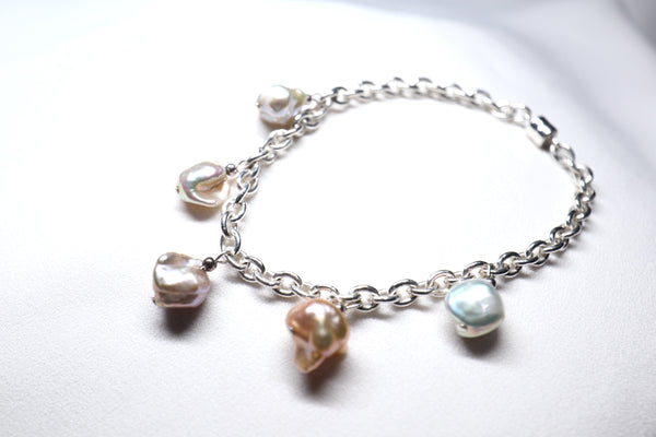 金屬光巴洛克珍珠手鏈|925純銀