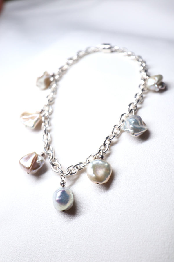 金屬光巴洛克珍珠手鏈|925純銀