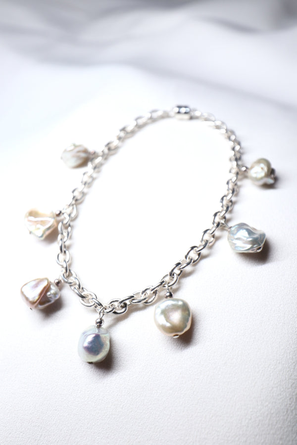 金屬光巴洛克珍珠手鏈|925純銀