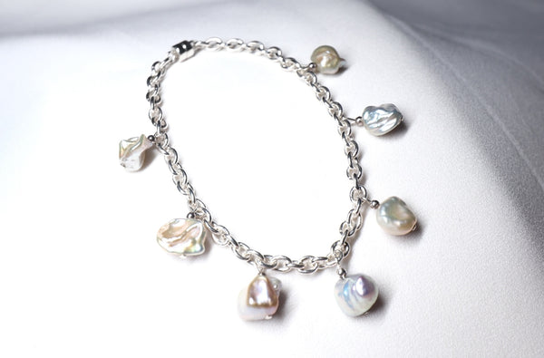 金屬光巴洛克珍珠手鏈|925純銀