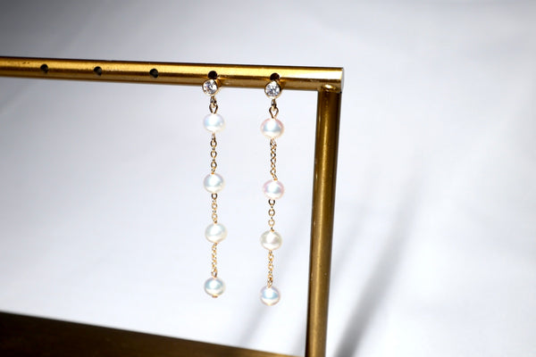 高品質強光珍珠滿天星鋯石耳環|14K注金|金色