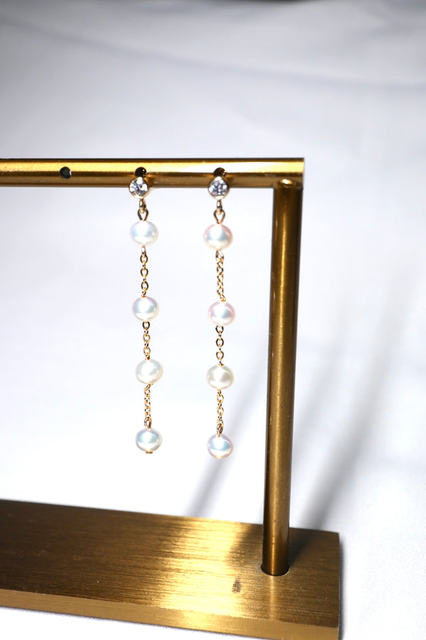 高品質強光珍珠滿天星鋯石耳環|14K注金|金色