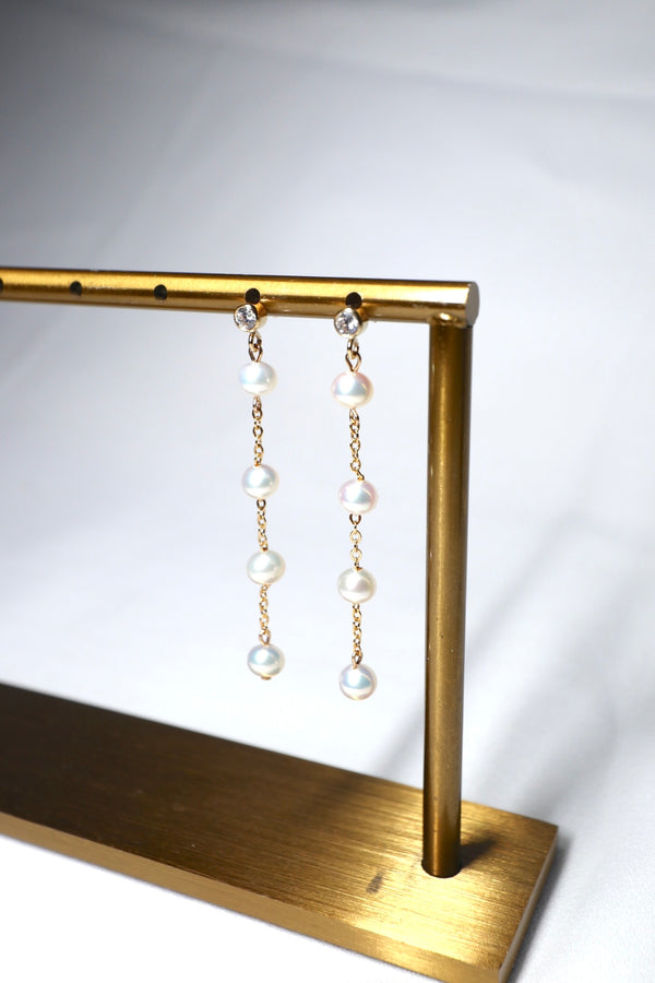 高品質強光珍珠滿天星鋯石耳環|14K注金|金色