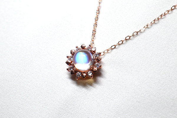 強藍光正圓月亮石磁扣頸鏈|玫瑰金色