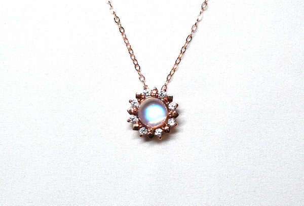 強藍光正圓月亮石磁扣頸鏈|玫瑰金色