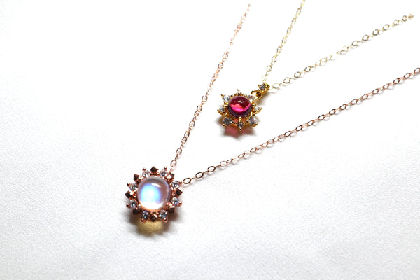 正圓小紫石榴石磁扣頸鏈|金色