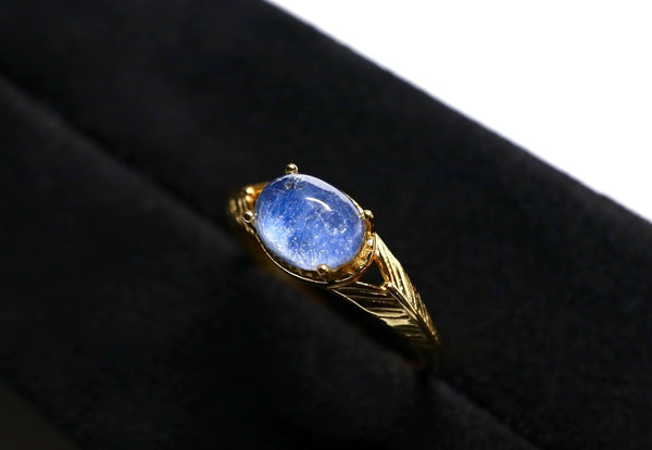 藍綫石戒指|18K鍍金|金色