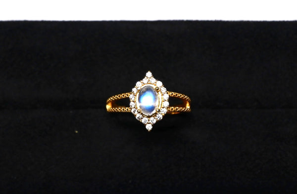 高品質強藍光月亮石戒指|18K鍍金|金色