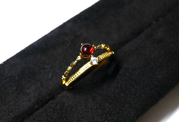 石榴石戒指|18K鍍金|金色