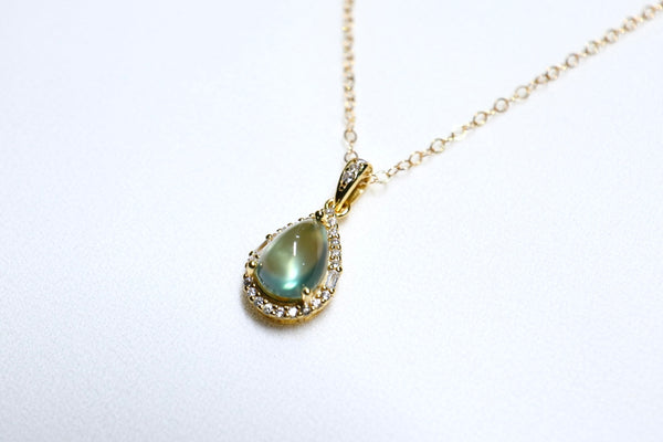 極品水滴葡萄石磁扣頸鏈|金色