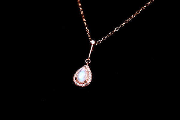 一水滴月亮石磁扣頸鏈|玫瑰金色
