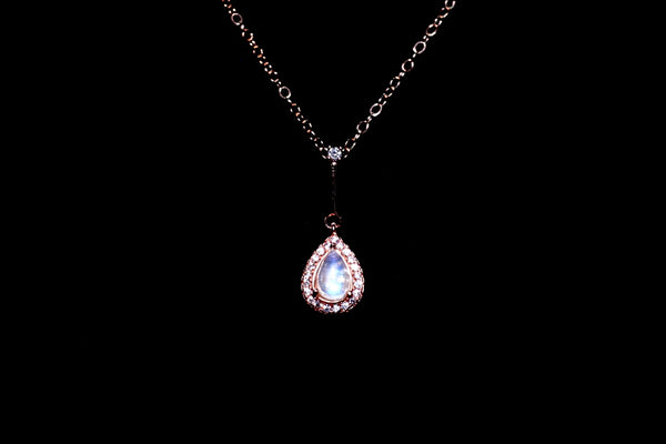 一水滴月亮石磁扣頸鏈|玫瑰金色