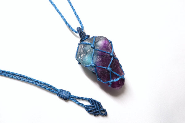 紫綠千層彩碧璽網編蠟線頸繩|藏藍色