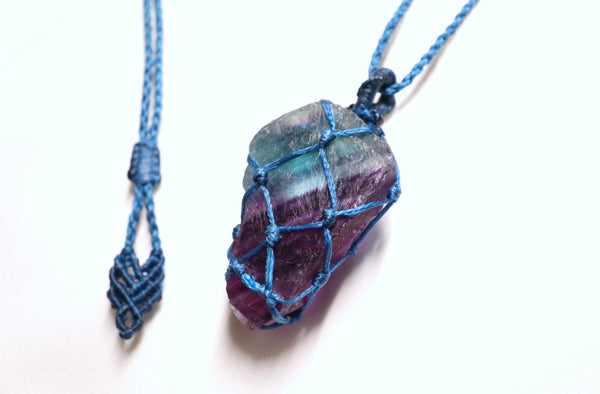 紫綠千層彩碧璽網編蠟線頸繩|藏藍色