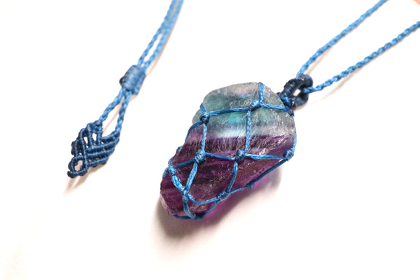 紫綠千層彩碧璽網編蠟線頸繩|藏藍色